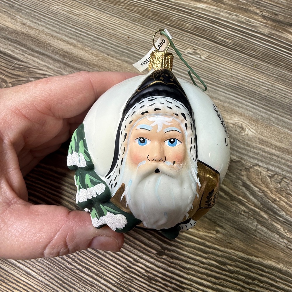 VFA Poland Glass Santa Christmas Ornament Hand Painted Father Christmas Vintage